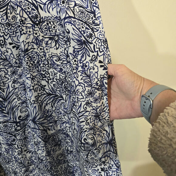 Sigrid Olsen Floral Paisley Print Linen Sun Dress Pockets Blue White Size Small - Picture 6 of 7